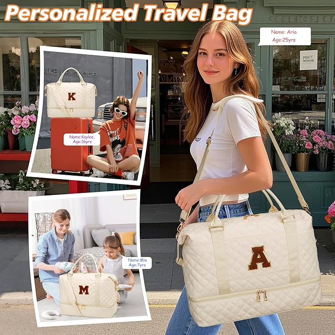 Personalized Gifts for Women Weekender Duffle Bags(Beige,B) | Women Gifts for Birthday-Overnight Bags with Toiletry Bag-Weekender Bags with Shoe Compartment for Travel - Image 4