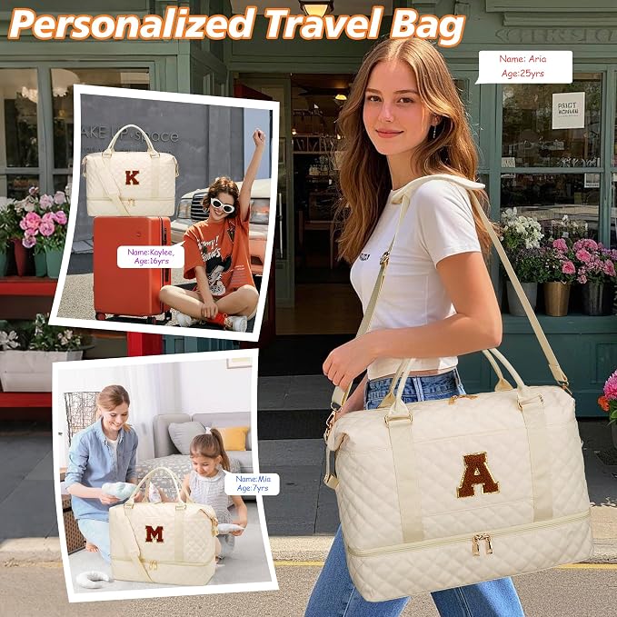 Birthday Gift for Teenager Girls Travel Duffle Bag(Beige,L) | Travel Gifts for Women-Overnight Bags with Toiletry Bag-Weekender Bags with Shoe Compartment for Travel - Image 4