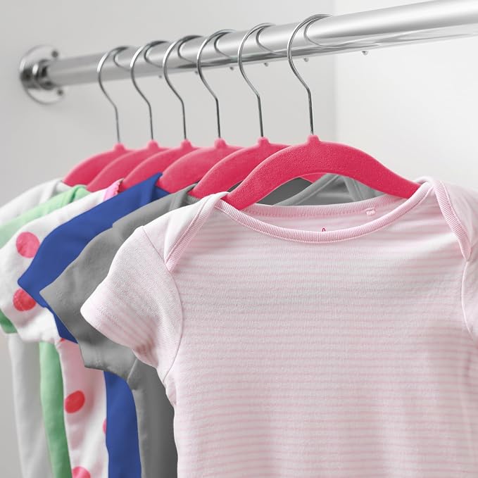 Casafield 50 Velvet Baby Hangers - 11" Size for Infant & Toddler Clothes - Pink - Image 6