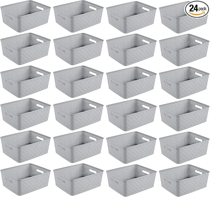 Sterilite 24 Pack Plastic Storage Bin Organization Containers, Short Baskets, Cement by Sterilite
