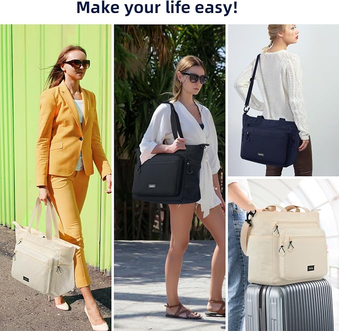 HanTrip Large Laptop Tote Bag with Luggage Sleeve for Travel Work, Offwhite | 16.5 Inch Laptop Sleeve, 31L Zippered Tote Bags, Water Resistant, Water Bottle Pocket, Detachable Adjustable Shoulder Strap - Image 2