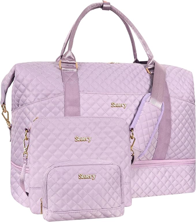 Weekender Bag, Large Travel Duffel Bag for Women, Carry on Overnight Bag with Shoe Compartment and Toiletry Bags by Stuery