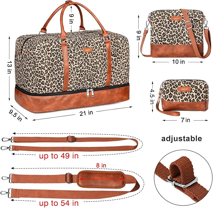 Weekender Bags for Women, 21" Weekender Travel Bag, Travel Duffle Bag with Shoe Compartment Carry on Overnight Duffel Bag for Weekend Travel Business Trip, 3PCS | 3PCS Carry On Overnight Large Duffel Bag with Crossbody Bag and Toiletry Bag for Weekend ... - Image 6