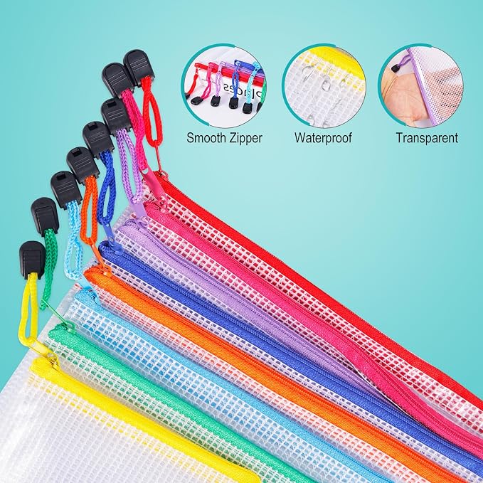 64pcs A4 Mesh Zipper Pouch Bags, Mesh Bags with Zipper Bulk, Pouches for Organization, Clear Storage Bags for Classroom, Travel, Office, Board Game | Reusable Storage Bags for Classroom, Travel, Office, Board Game - Image 3