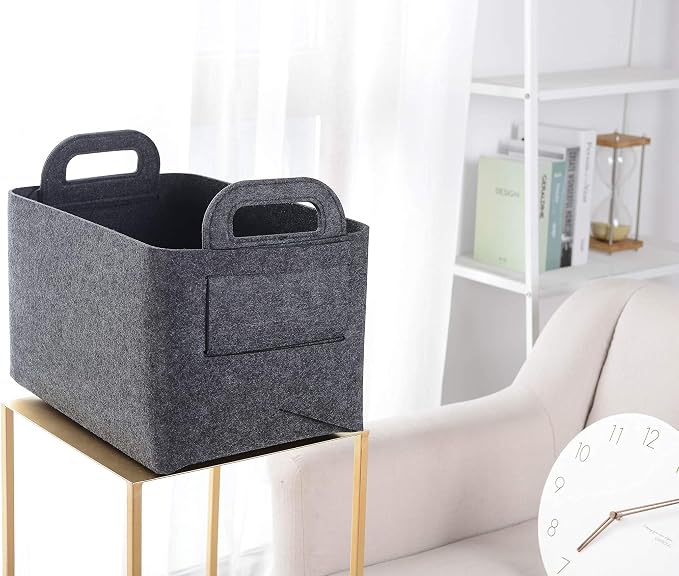 Minoisome Storage Basket Felt Storage Bin Collapsible& Convenient Box Organizer with Carry Handles for Office Bedroom Closet Babies Nursery Toys Laundry (Dark grey, 15.7inch（L）×11inch（W）×10inch（H）) - Image 4