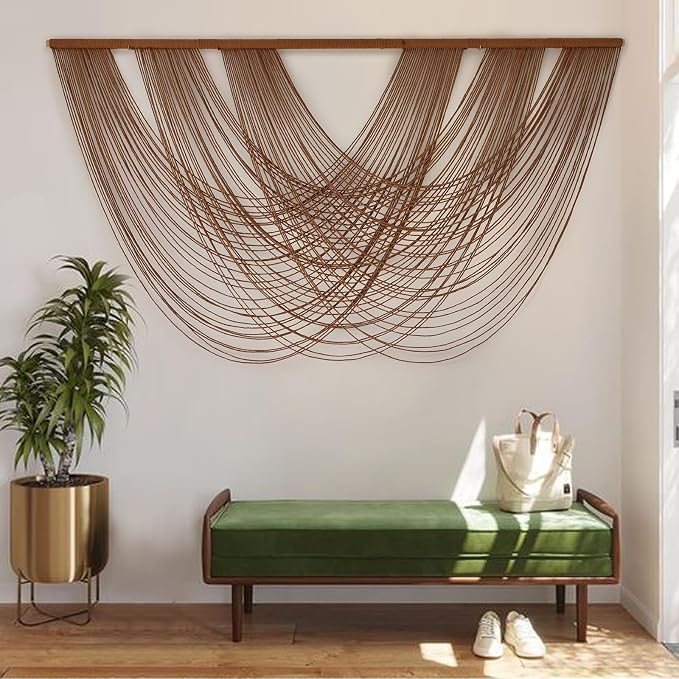 Large Macrame Wall Hanging Brown Die-Dyed 59.00" W x 31.00" L Boho Wall Decor Yarn Tapestry Craftsmanship Home Macrame Wall Decor | Boho Home Decor, Large Textile Art, Handmade Cotton Craft, for Living Room Sofa Backdrop, Bedroom Headboard, Boho Fiber Art - Image 4