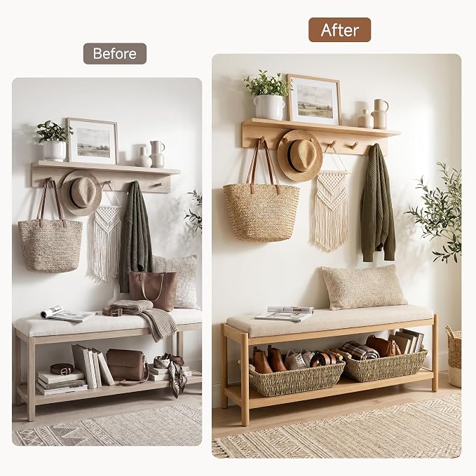 StorageWorks Hand-Woven Jumbo Storage Baskets with Wooden Handles, Seagrass Wicker Baskets for Organizing, 2-Pack | Wicker Storage Baskets for Shelves, Baskets with Wooden Handles, 2-Pack Gifts Basket for Home Decor, Hand-Woven Basket - Image 6