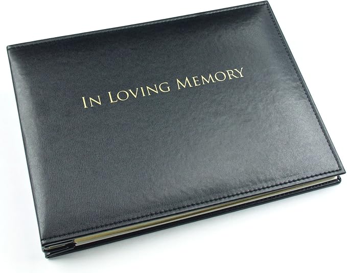 Funeral Guest Book in Loving Memory - 50 Loose Leaf Pages with Gold Gilt Edges & Storage Box - Hardcover Memorial Guest Book & Keepsake Pocket for Condolence Cards - for Funeral Services by Esposti