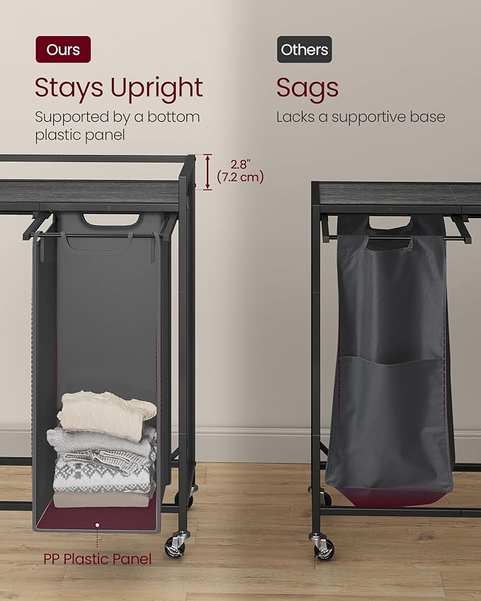 VASAGLE Laundry Sorter, 29 Gal. (110 L) Laundry Hamper Basket with 2 Compartments, Rolling Cart with Wheels, Shelf, Removable Bags, Pockets, Slate Gray and Charcoal Gray UBLH021G01 - Image 5