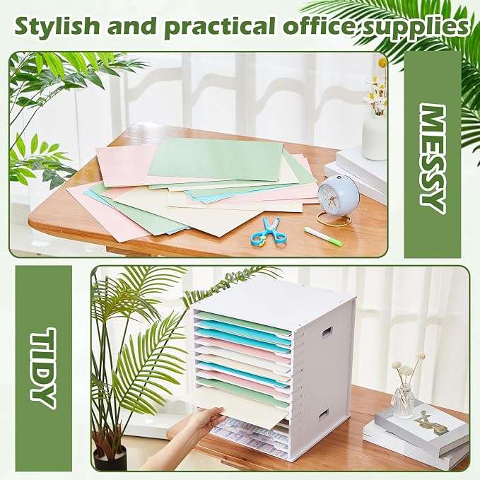 CroBlissful 15 Tier 12" x 12" Scrapbook Paper Organizer Adjustable Desk Scrapbook Paper Sorter Storage Rack File Organizer Wide Document Holder for School Office Home(12.99 x 13.78 x 14.96 Inches) - Image 4