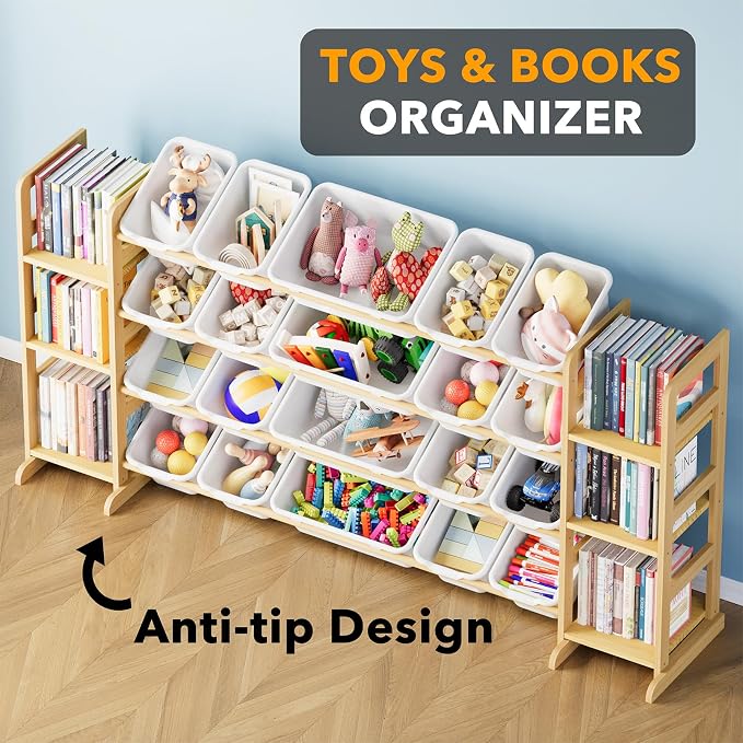 SpaceAid Toy Storage Organizer with 6 Shelves and 20 Bins, Toy Organizers Storage Bookshelf, Kids Bin Shelf Toys Box Bookcase for Bedroom Playroom Organization Room Decor, White - Image 4