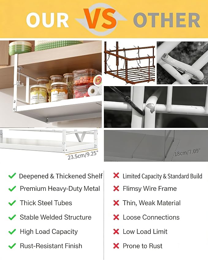 prueBox Under Shelf Storage Basket Organizer Adjustable Hanging Holder with Knob Lock, Heavy Duty Metal Panel for Pantry, Kitchen, Office, Closet, 11.8"-19.3" Wide, White, 1 Pack - Image 4