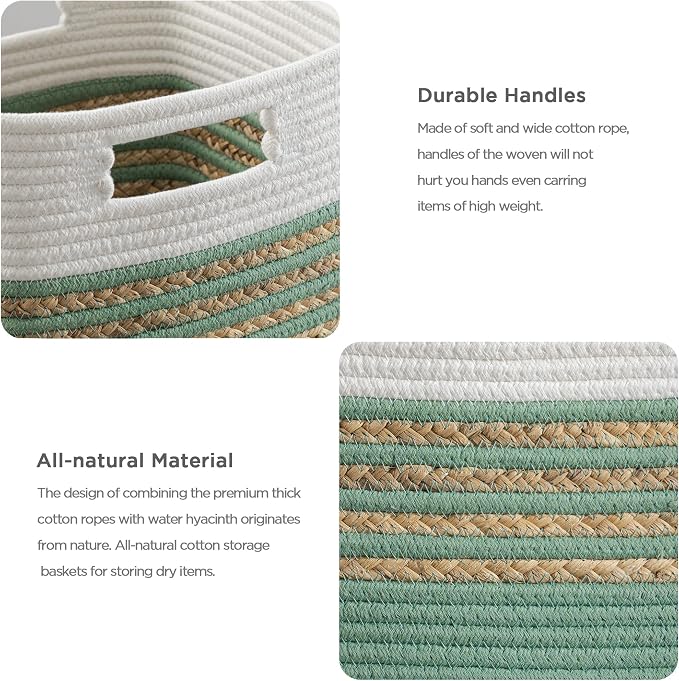 UBBCARE Set of 4 Storage Cubes 11 X 10.5 X 10.5 in, Water Hyacinth Storage Bins for Shelves, Toys, Books, Organizing Baskets with Handles, Cotton Rope Woven Baskets, Green - Image 3