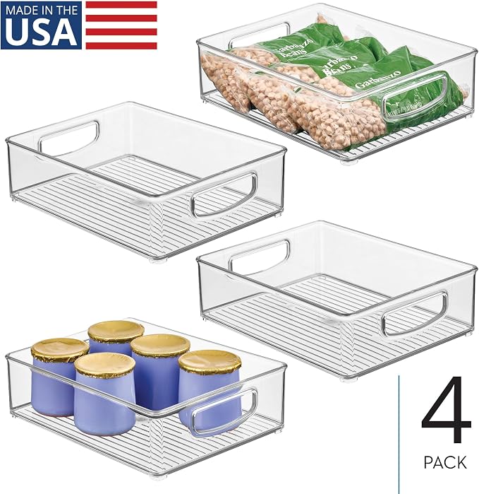 iDesign Plastic Stackable Pantry Bin, Set of 4, Clear | Organizer Bin with Handles, For Cabinets or Fridge - Image 2