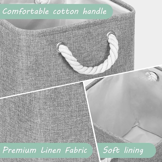 FinishingBo 11 inch Cube Storage Bin with Handles 6 Pack | Foldable Basket, Fabric Storage Bins, Closet Storage, Home Organizer (Gray) - Image 6