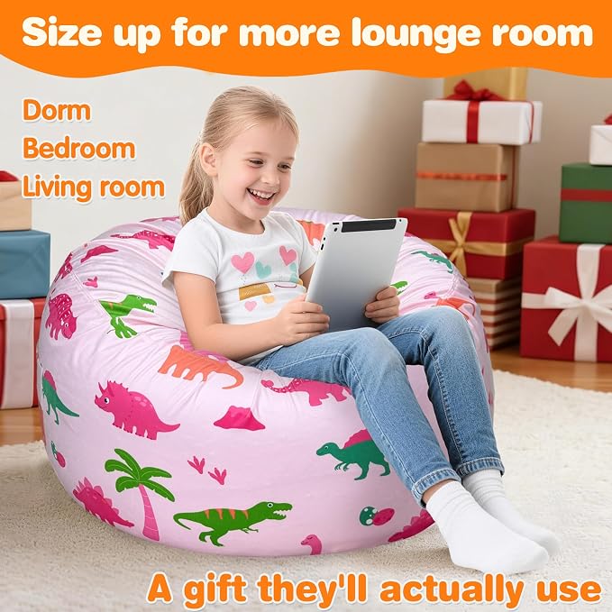 Lukeight Dinosaur Bean Bag Chair for Kids and Teens, Memory Foam Filled Floor Lounger, Washable Velvet Cover with Inner Liner, Beanbag Chair with Filling for Gaming and Reading, Large 27" D x 16" H - Image 5