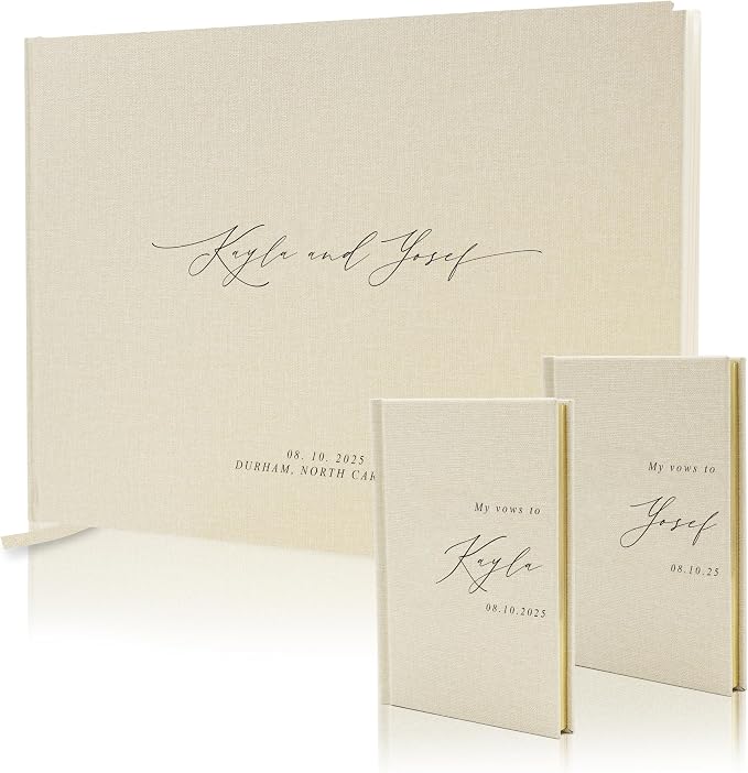 Personalized Wedding Book Set with Guestbook Vow Books (Design 1) - Custom Large 11.5 x 8.5 Guest Signin Book, 5.75 x 4 Vow Books for Marriage Ceremony Reception, Gift for Newly Engaged Couple, Cream - Image 8