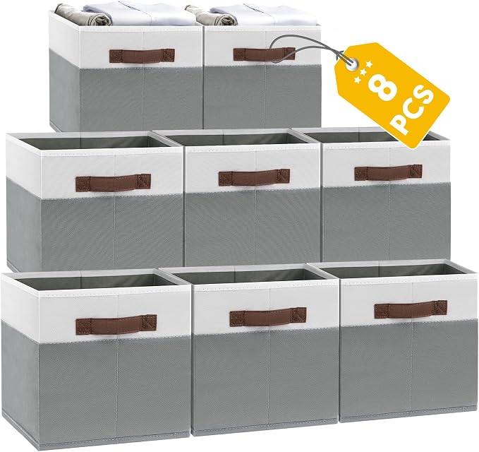 JTIEO 8 Pack Collapsible Storage Baskets 15"x11" for Shelves, Fabric Bins with Sturdy Handles, Decorative Closet Storage Baskets for Organizing Clothes, Toys, Nursery, Living Room - Image 7