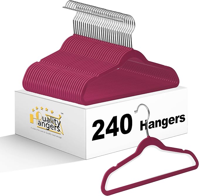 Quality Children's Plastic Non Velvet Non-Flocked Thin Compact Hangers Swivel Hook for Shirts Blouse Coats (Raspberry, 240) by QualityHangers