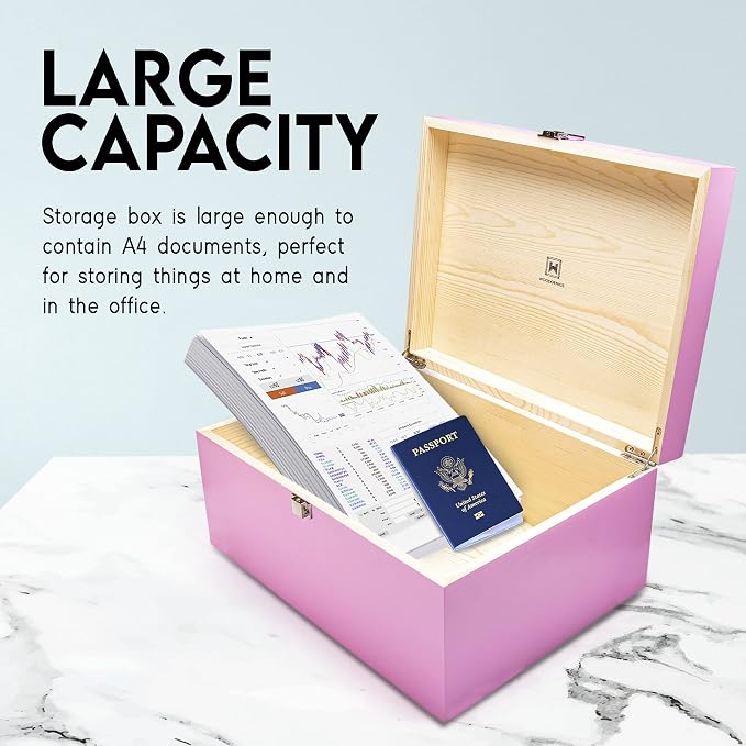 Large Memory Box For Keepsakes - Decorative Boxes With Hinged Lids, Pink Wooden Storage Box - Image 6
