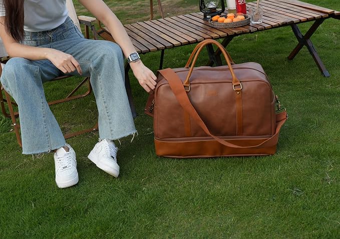 Baosha Vegan Leather Large Travel Duffel Tote Bag Carry On Weekender Overnight Bag With Shoe Compartment HB-38 - Image 7
