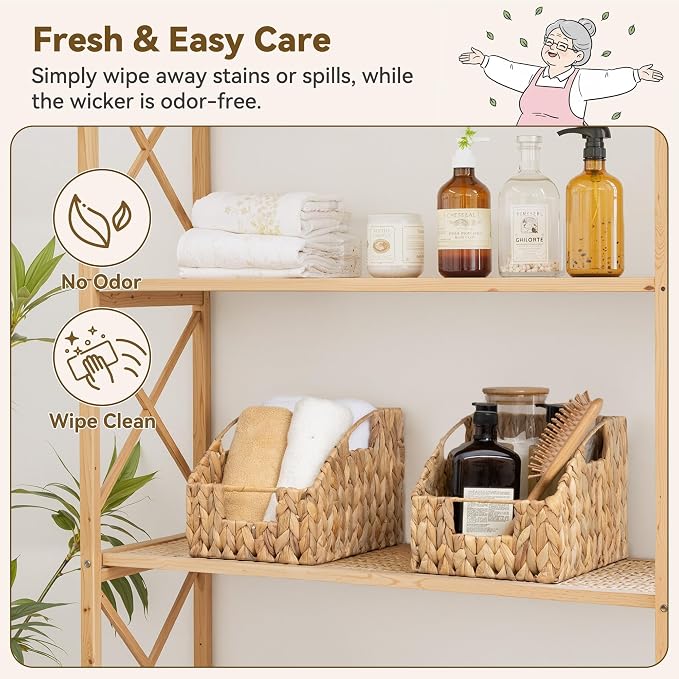 GRANNY SAYS Wicker Baskets for Organizing, Water Hyacinth Storage Baskets | Wicker Storage Baskets for Pantry, Open Front Basket for Shelves, Kitchen Storage Baskets, Decorative Basket for Home Decor - Image 4