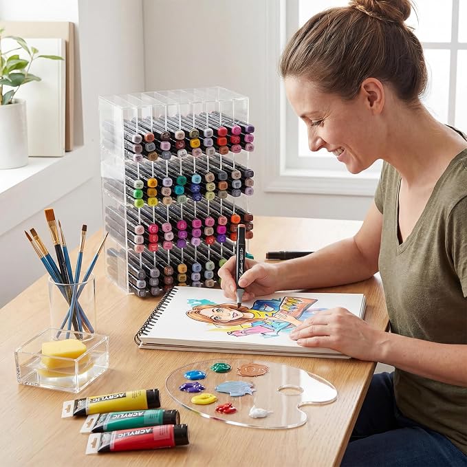 Colingmill Acrylic Marker Organizer for 144 Markers, Extra Large Art Marker Storage Rack for Desk, Back to School Supplies Durable Desk Storage for Artists Teachers Students Office (Small) - Image 7