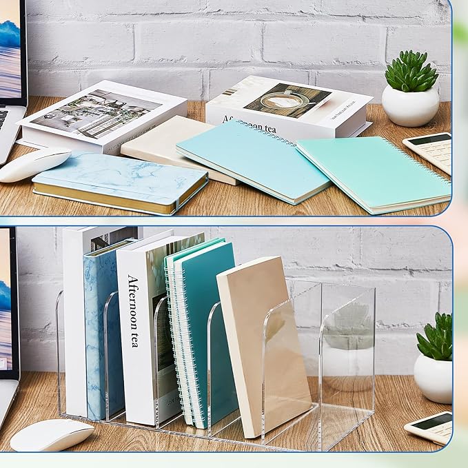 Suzile Clear Acrylic Magazine File Holder with Vertical Compartments Desk Organizer Book Rack for Desk Sorter Paper Folder Office Accessories(Classic,14.2 x 7.2 x 6.5 Inch) - Image 5