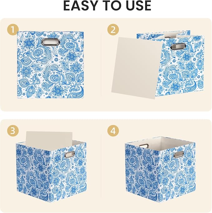 Posprica Cube Storage Bins Fabric Storage Cubes, 13 Inch Collapsible Cubby Storage Bins for Cube Organizer, Decorative Storage Boxes for Shelf Closet Organizer Nursery Toy Storage(Celadon blue) - Image 6