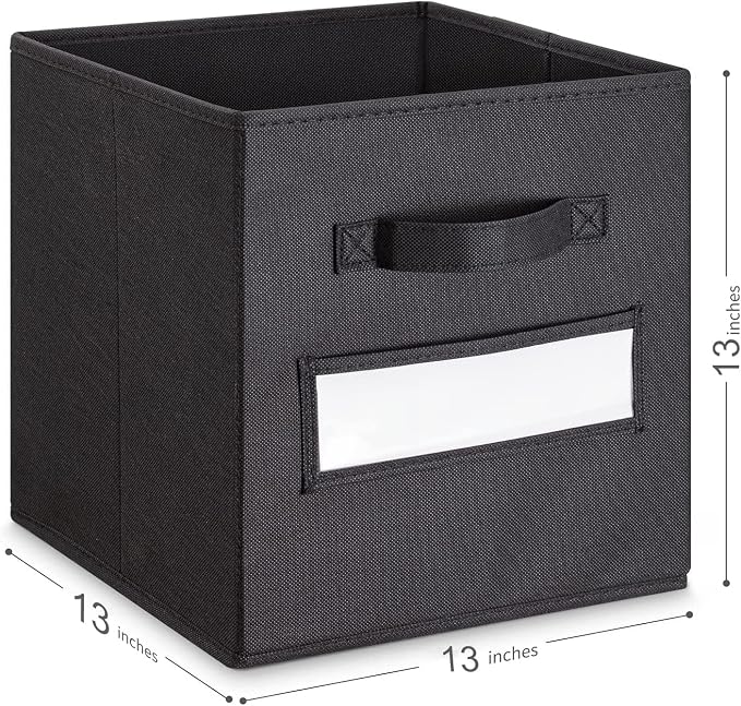 13x13x13 storage cube bins (Set of 10) Fabric storage cubes with 10 Labels Window Cards & a Pen, storage cubes 13x13, Collapsible 13 inch cube storage bins, Cubby Organizer Boxes, Black - Image 3