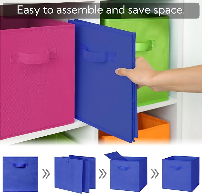 GRANNY SAYS 11 Inch Cube Storage Bins, Cube Organizers, Rainbow, 8-Pack | Collapsible Storage Boxes with Thickened Base Plate, Sturdy Handles, Decorative Baskets for Shelves, Closet - Image 7