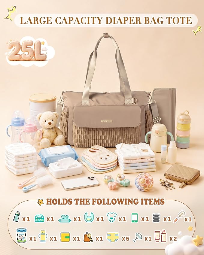 Marscamd Diaper Bag Tote with Changing Pad, Large Crossbody Baby Bag | with Insulted Bottle Pockets, Luggage sleeve, Lightweight, for Travel & Labor Delivery - Image 4