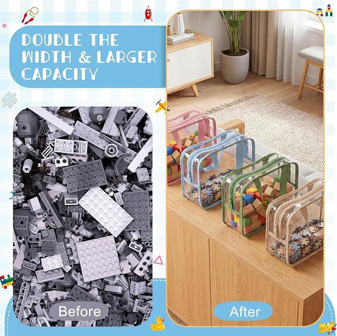 12 Pack Large Toy Storage Bags with Labels, Reusable Clear PVC Toy Organizer with Zipper, Large Colord Waterproof Reusable Bags for Building Blocks, Puzzle, Stationery, Kids Books - Image 4