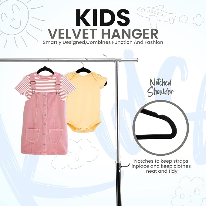 Utopia Home Kids Velvet Hanger 150 Pack – 11" Premium Baby Hangers - Black | Premium Non-Slip Baby Hangers for Baby and Toddlers, Durable Ultra-Slim Space-Saving Closet Organizers - Image 3