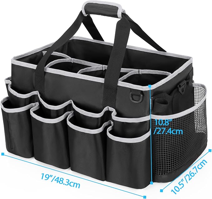 HODRANT Extra-large Wearable Cleaning Caddy with Pad, Handle & Divider | Cleaning Organizer Bag for Clean Products, Housekeeper Tote Car Wash Tools Bag for Detailing Supplies, Bag Only, Gray Edge - Image 6
