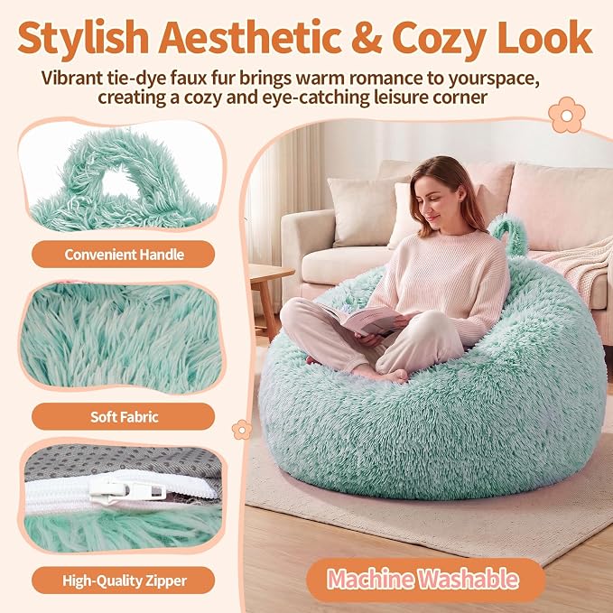 Stuffed Animal Storage Bean Bag Chair Cover, Soft Bean Bag Cover | Fluffy Faux Fur Stuffed Animal Storage Chair, Non-Slip Bottom, Fill with Plush Toys or Blankets, for Adults Teens Kids Girls - Image 5