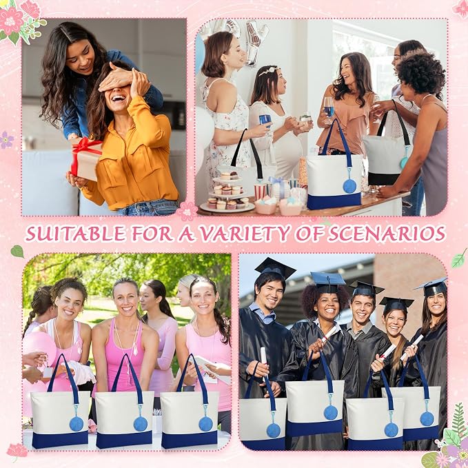 Sanwuta Canvas Tote Bags Bulk with Zipper and Plush Coin Purses 18.5" Reusable Cotton Shopping Bags with Handle for DIY Craft - Image 8