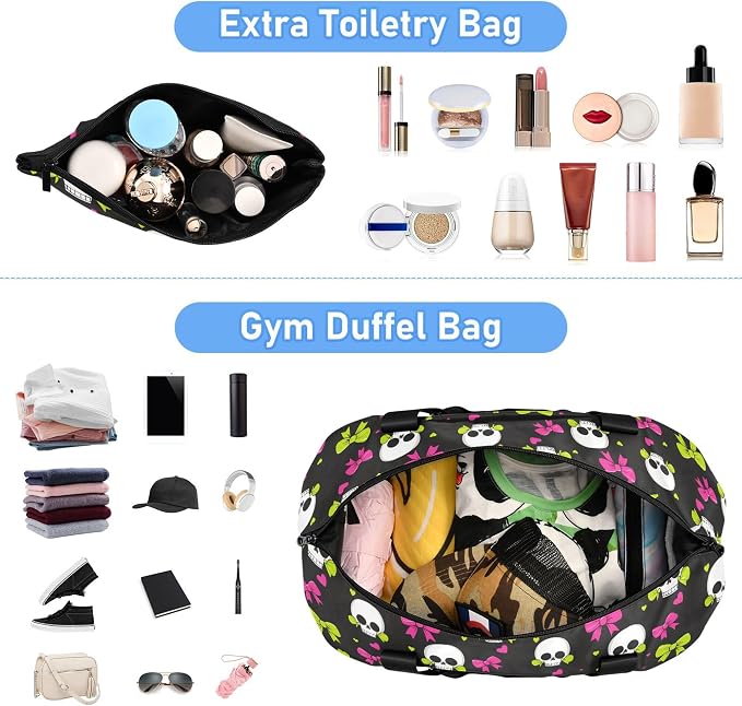 Travel Duffel Tote Bag Skull and Bow Sports Duffel Bag with Wet Pocket Weekender Overnight Bag for Women Men Gym Bag, Carry On Bag Hospital Bag for Labor and Delivery - Image 5