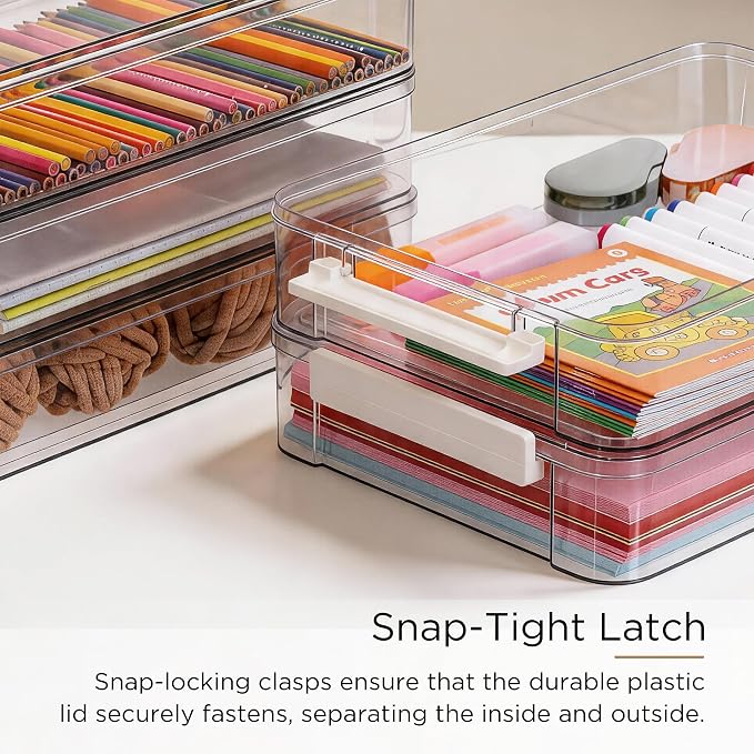 Citylife 5Packs 13''x9''Paper Storage Box with Lids, Clear Organizer | Stackable File Box for Organizing A4 Paper, Letters, Documents, Art Supplies, and Crafts,Project Case - Image 3