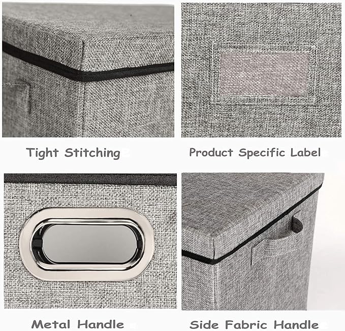 12-Inch Vinyl Record Storage Boxes with Lids and Handles, Stylish and Practical LP Record Organizer for 100+ Single Records, Suitable for Living Room, Study, Concert Hall or Office (Grey, 17"-3 Pack) - Image 3