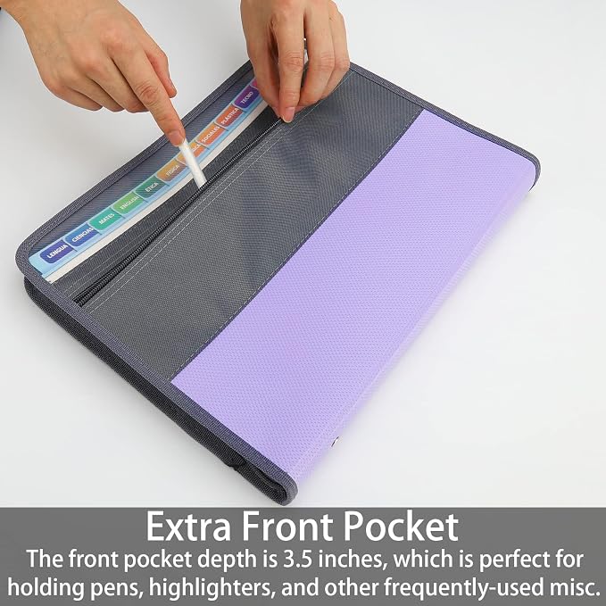 NAFY Accordion File Organizer, 13 Pockets Expanding File Folder with Zipper, A4 Letter Size Portable Accordion Expanding File Folders with 27pcs Colour Labels for Home Office School Supplies (Lilac) - Image 4