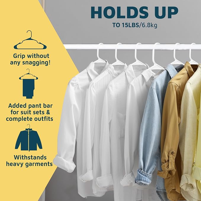 Lifemaster Plastic Clothes Hangers – Heavy Duty Hanger Set, for Organizing Clothes, Dresses, and Coat, Holds Up to 5 lbs, Space-Saving Hangers with Non-Slip Shoulder Grooves, Pack of 10, White - Image 11