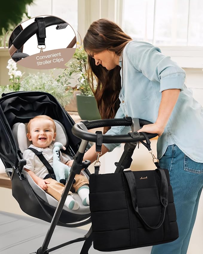 LOVEVOOK Diaper Bag Tote, 15.6 Inch Puffer Diaper Bag, Waterproof Travel Diaper Tote with Changing Pad Pacifier Case - Image 2