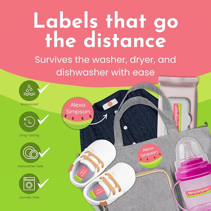 Name Bubbles - Custom Daycare Name Labels (99 Labels - 5 Sizes) Personalized Waterproof Name Stickers for Clothing Tags, Toys, Books, Water Bottles, Lunch Boxes, School, and Shoes (Watermelon) - Image 5