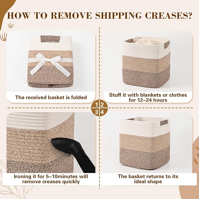12 Inch Storage Cubes, 3 Pack Cube Storage Bins for Organizing, Cotton Rope Woven Baskets for Shelves, Bathroom, Kids Room, Closets, Baby Nursery - Image 8