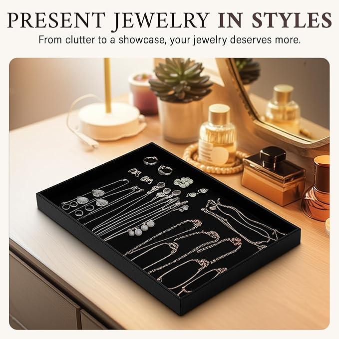 RJ Displays Stackable Jewelry Tray Set, Stackable Plastic Jewelry Organizer Tray, Jewelrys Drawer, Drawers Inserts, Earring Organizer for Women Perfect Trays 14.75x8.25x1 in (Black, 6 Pack) - Image 2