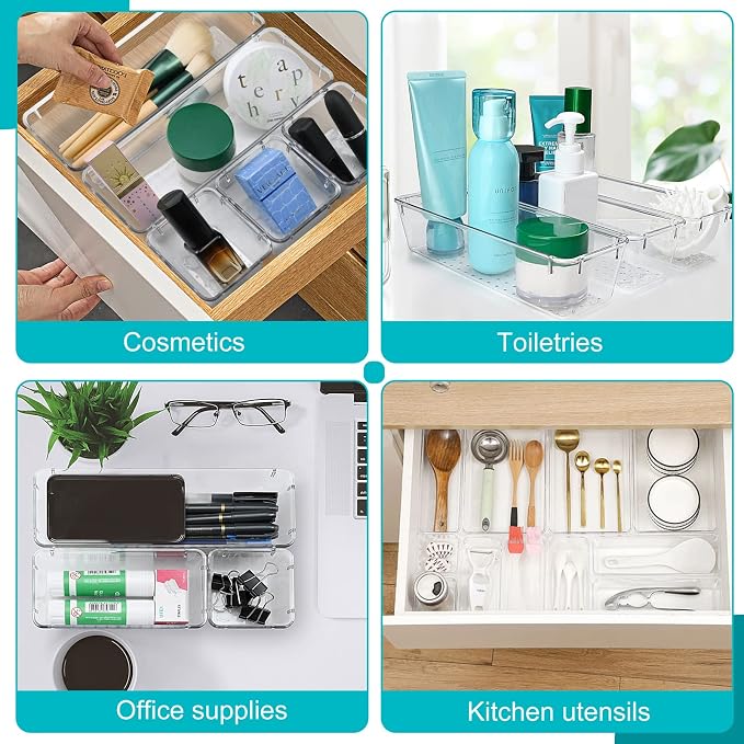 25 Piece - Non-Slip Drawer Organizer Bin Set- Clear bins with stick on non slip pads - Image 8
