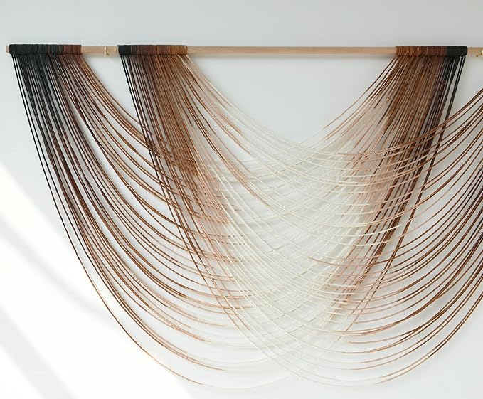 Macrame Wall Hanging Brown Dip Dyed Boho Fiber Art Decor 57"W*35"L | Warm Brown Gradient Design, for Living Room Bedroom Headboard Accent, Handwoven Yarn Texture, Boho Fiber Art - Image 6