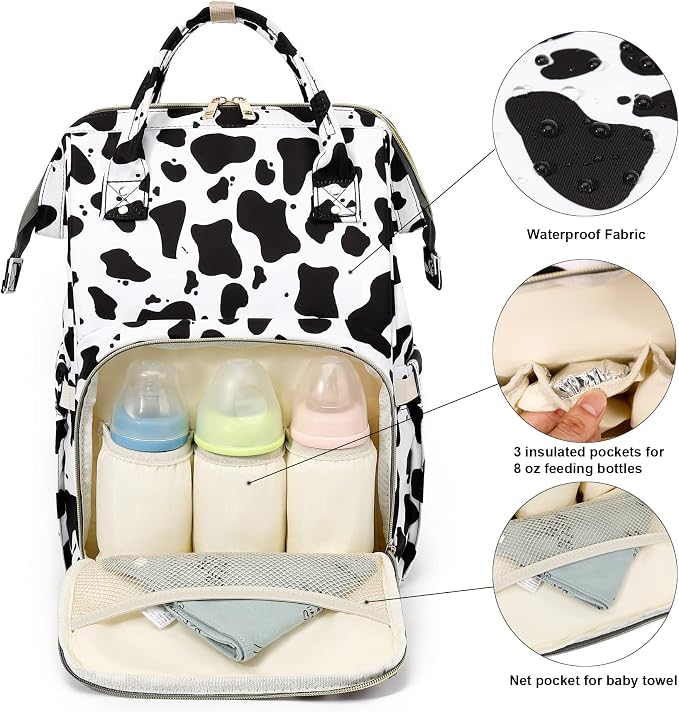 Cow Print Baby Diaper Bag Backpack for Girls Boys, Waterproof Large Maternity Nappy Bags for Mom - Image 2
