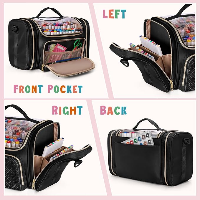 Rexmica Marker Organizer Case Storage Bag for 180-300 Markers, Black | Detachable Divider, Shoulder Strap, Large Marker Travel Holder Case Bag for Adults for Various Markers or Art Craft Supply - Image 3